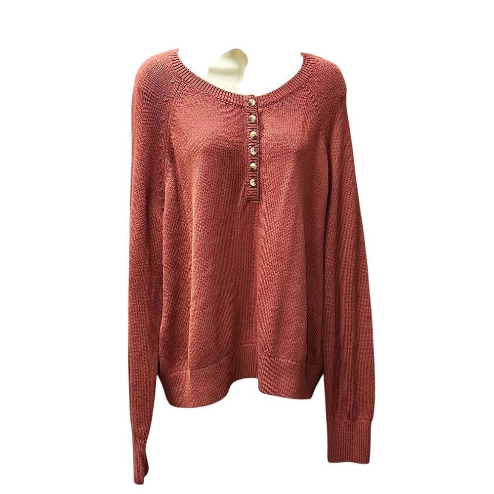 Faherty Cozy Cotton Henley Sweater in Henna NWT Size XL
